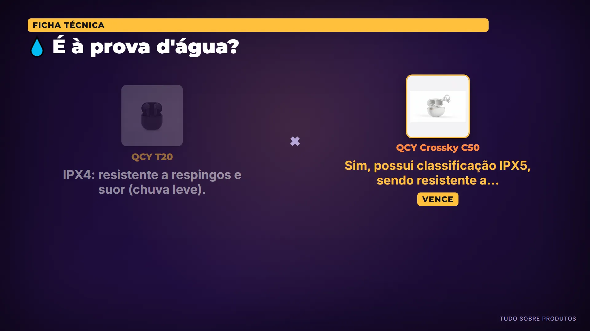 💧 É à prova d'água?: O Crossky C50 oferece maior proteção com certificação IPX5 (resistência a jatos d'água) contra a IPX4 do T20 (resistênc…