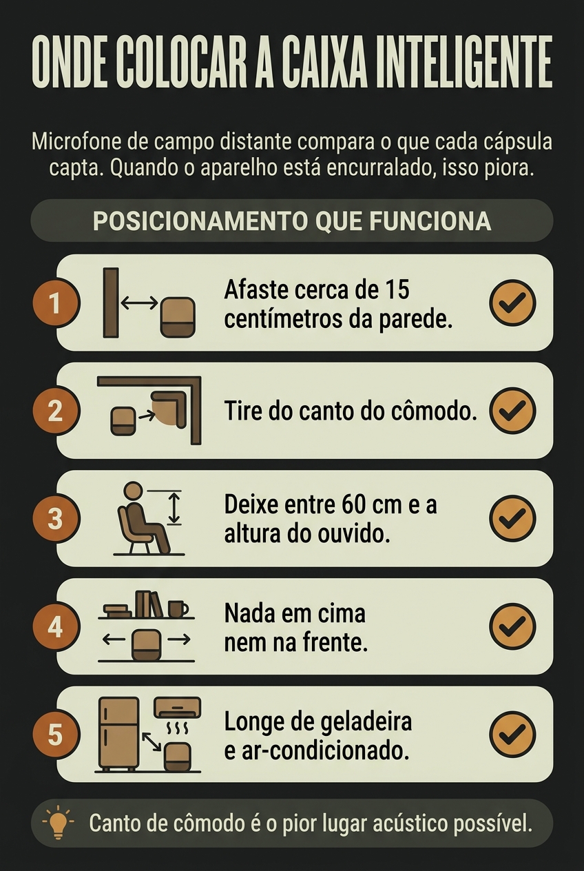 Onde posicionar a caixa inteligente para ela ouvir melhor