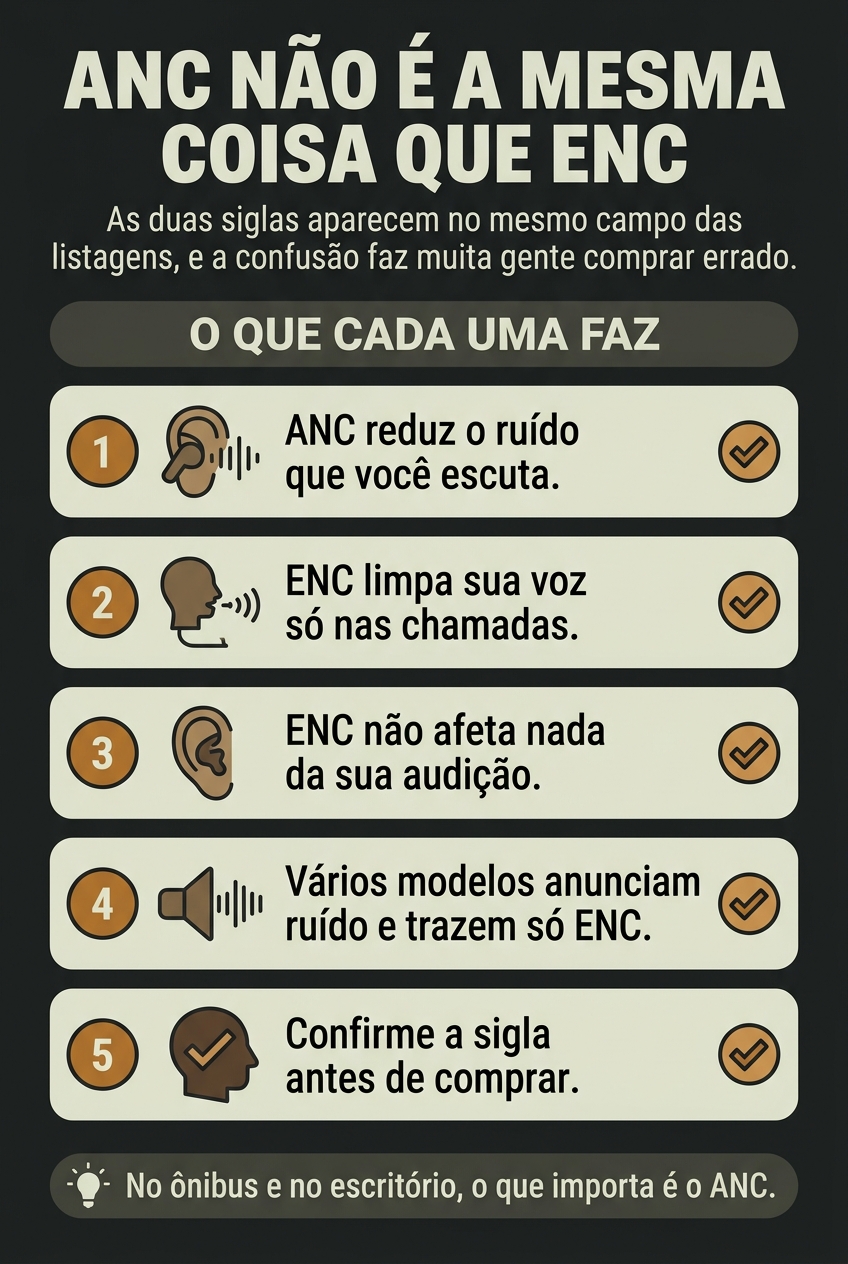 Diferença entre cancelamento de ruído ANC e ENC