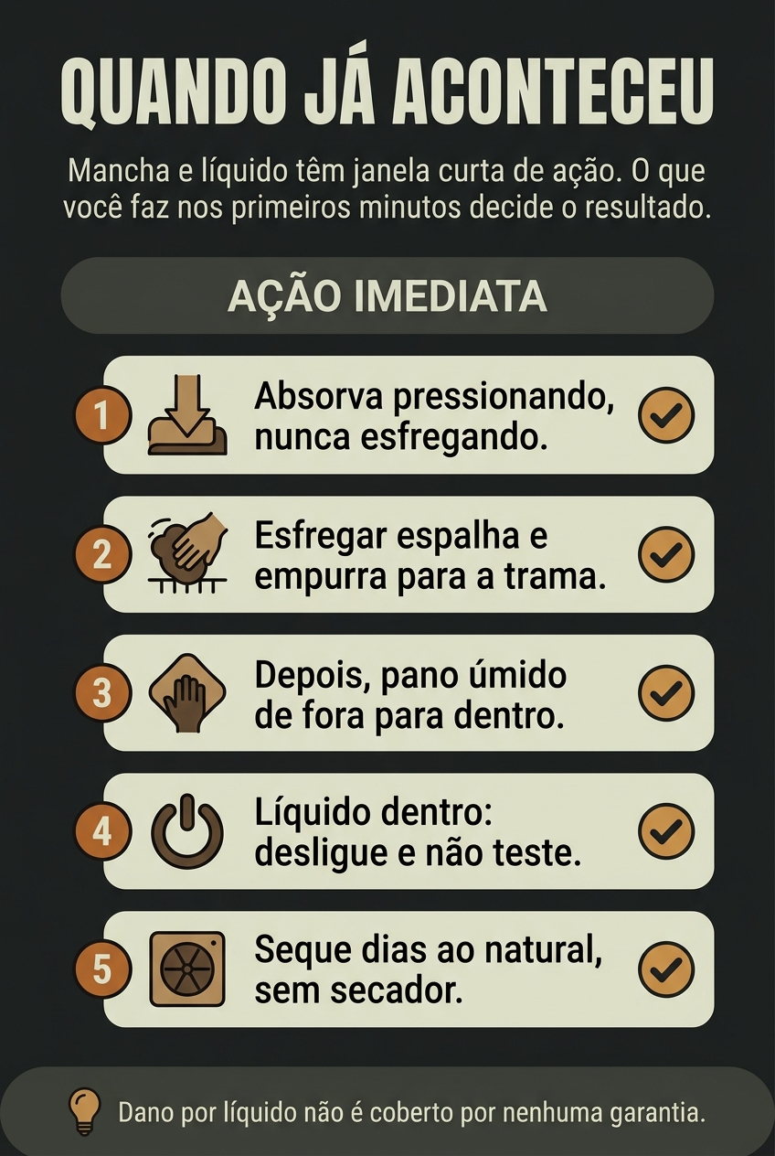 O que fazer quando cai líquido ou mancha na caixa
